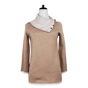 Ann Taylor Tan & Beige Sweater Envelope Turtleneck with Gold Buttons Size Small